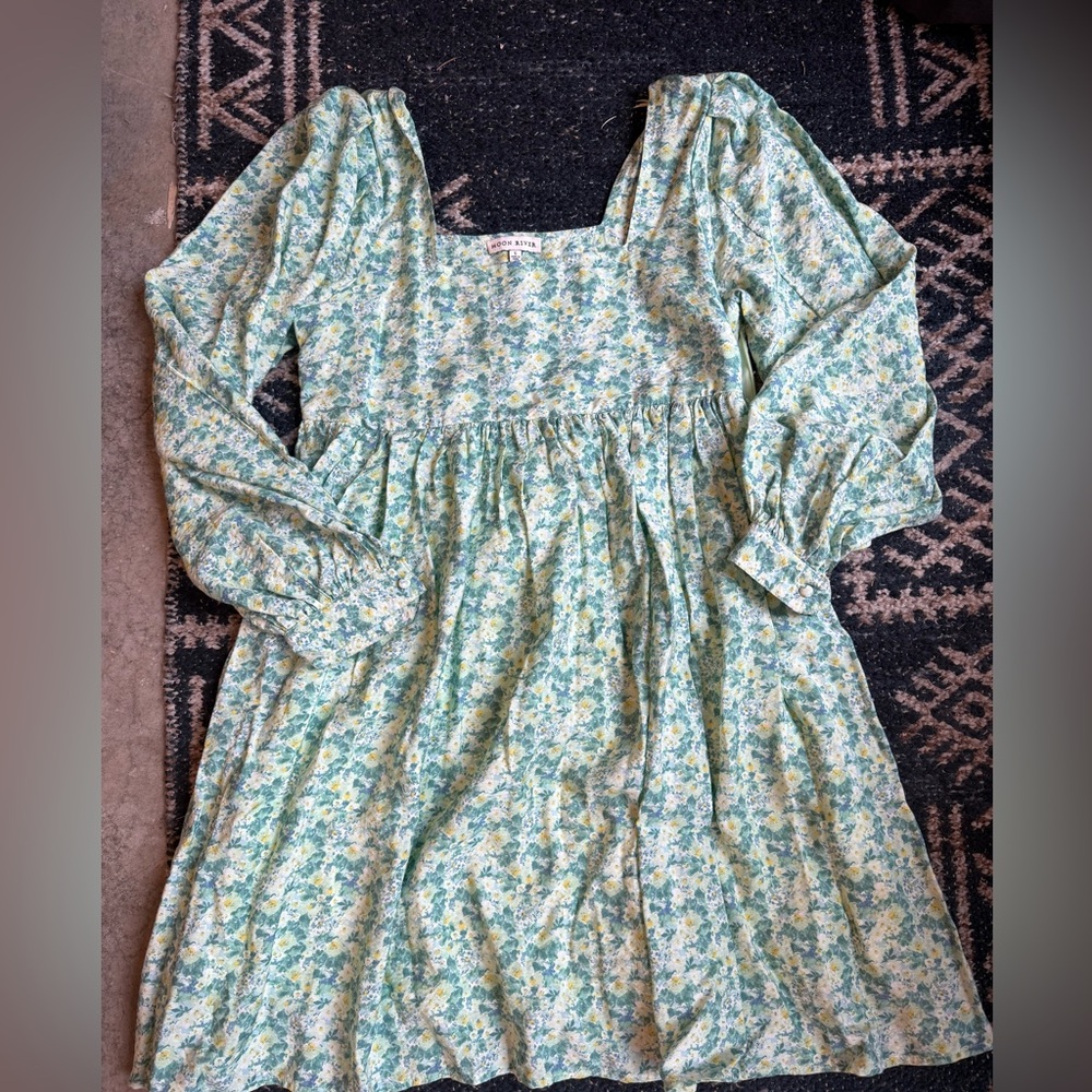 Floral Long Sleeve Square-Neck Dress - Picture 1 of 4